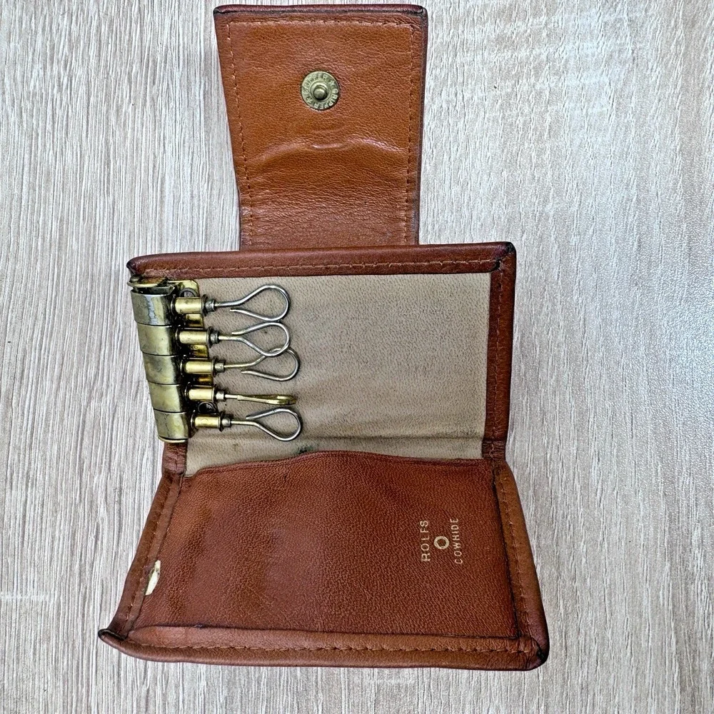 Vintage Rolfs Cowhide Leather 5 Key Caddy Zodiac Medallion Brown USA